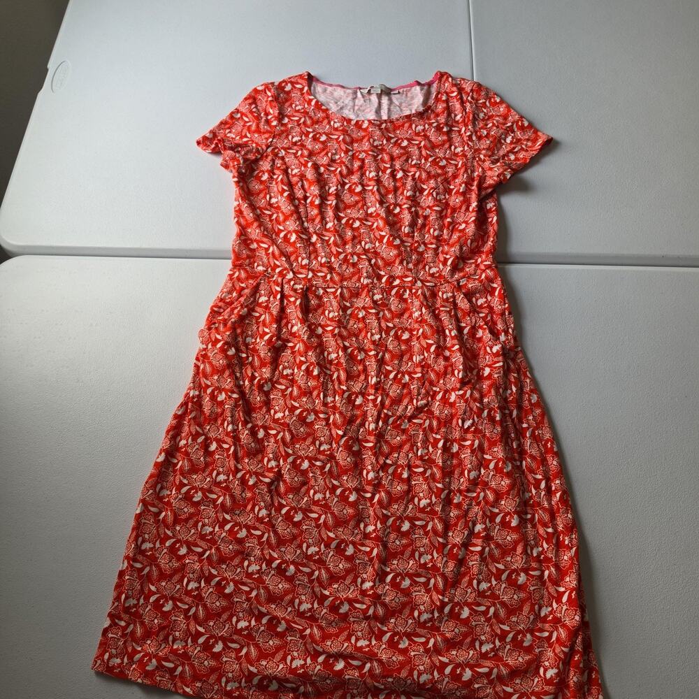 Boden Dress Womens 10R Red Floral Jersey Short Sleeve Fit & Flare Knee Casual